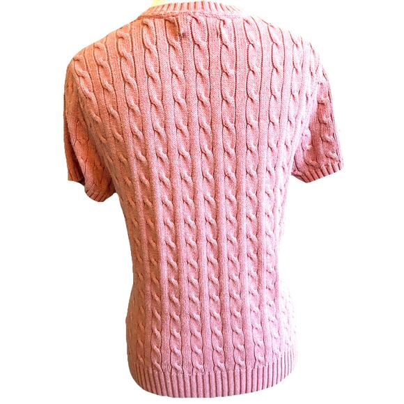 Y2K Tommy Hilfiger Cable Knit Sweater Chunky Pink Academia Preppy Barbie Women L - Picture 5 of 10